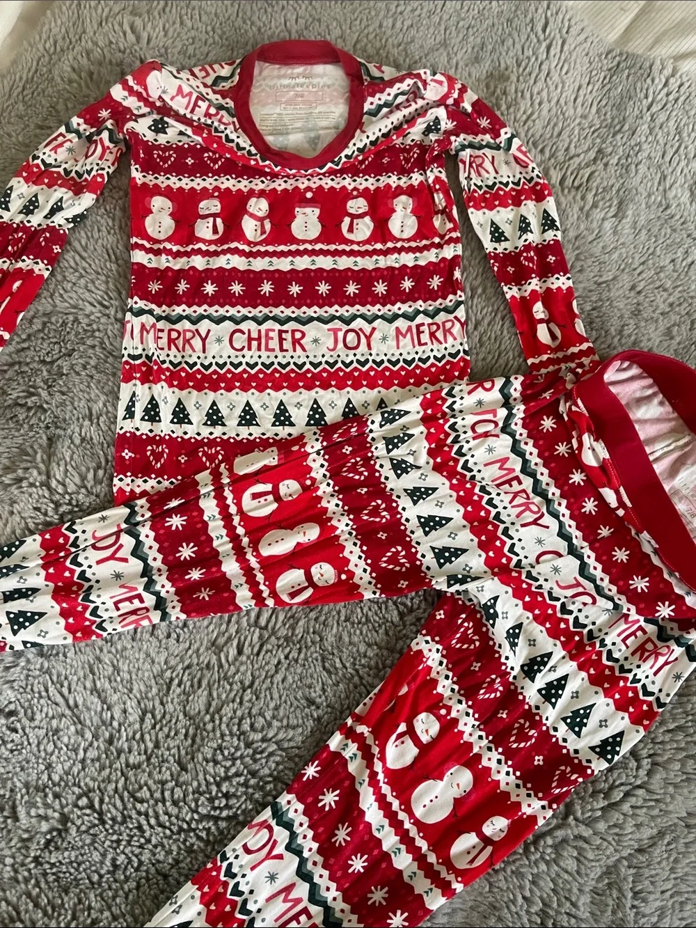 Ugly Christmas Sweater Red Holiday Pajama Set Snowman & Trees Sz 7/8